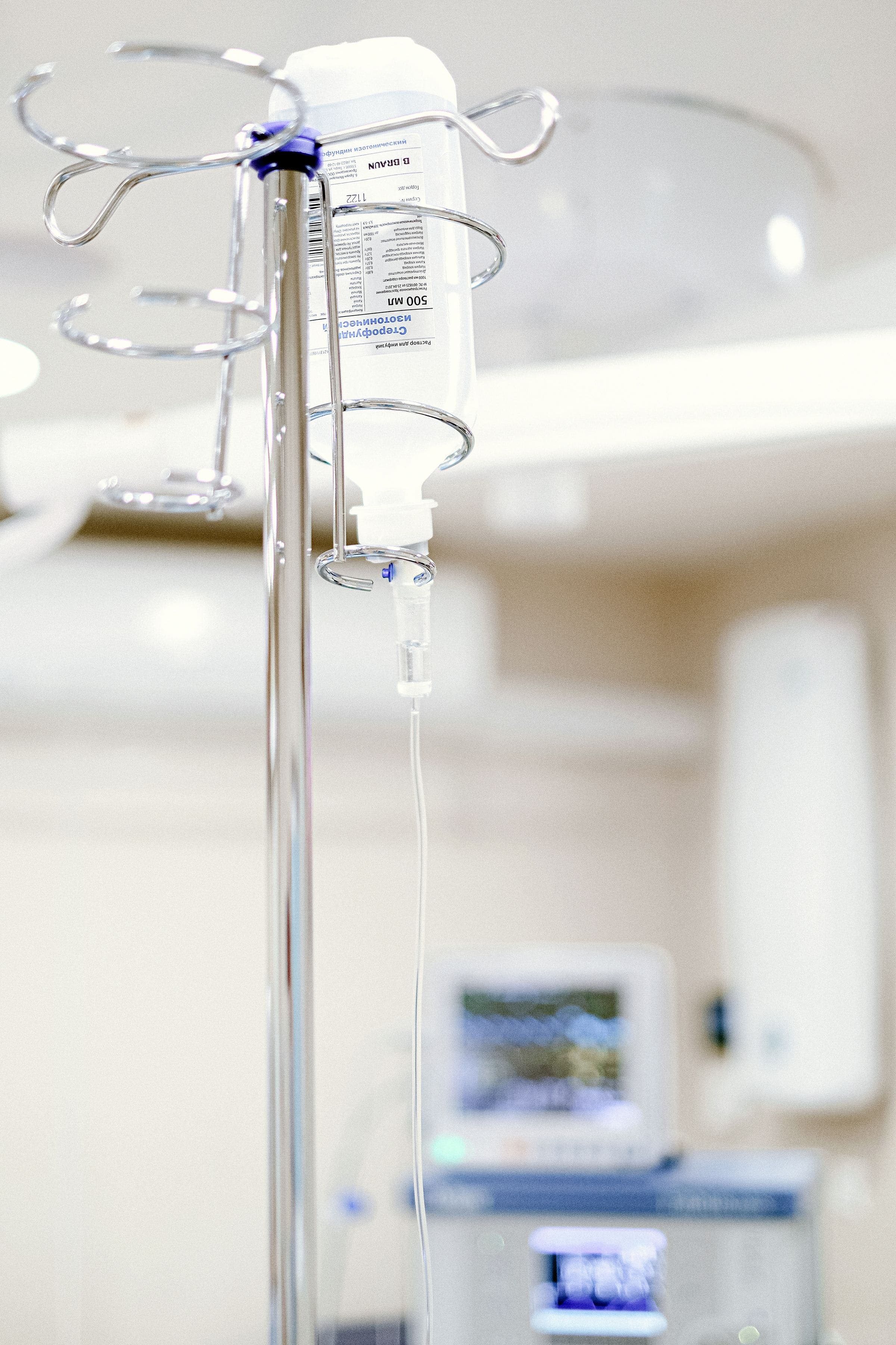 Close-up of an intravenous drip in a hospital ward